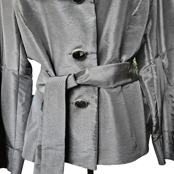 Spanner evening formal event cocktail black jacket blouse with sash shiny 12 - Picture 7 of 15